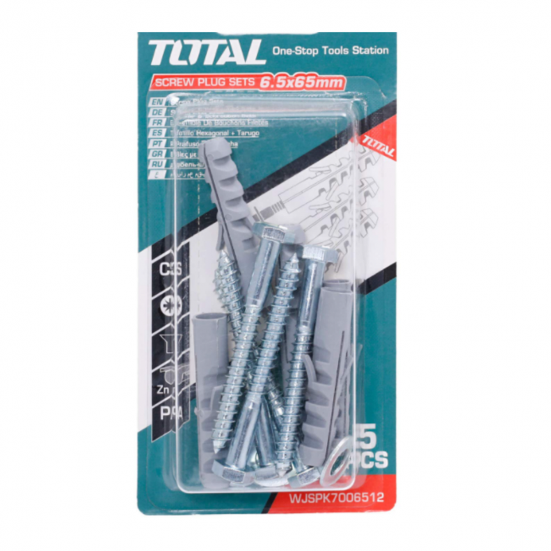 Juego Tornillo Hex y Tarugo ST 5.0x65MM Total WJSPK7006512-0