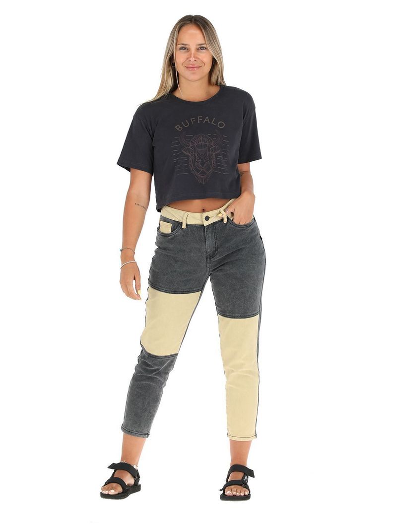 Pantalon Jeans Cortes Molle Negro Mujer-1