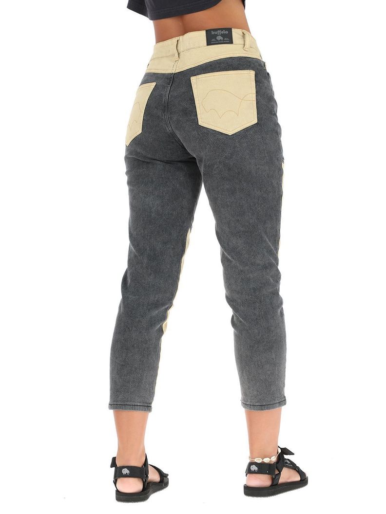 Pantalon Jeans Cortes Molle Negro Mujer-2