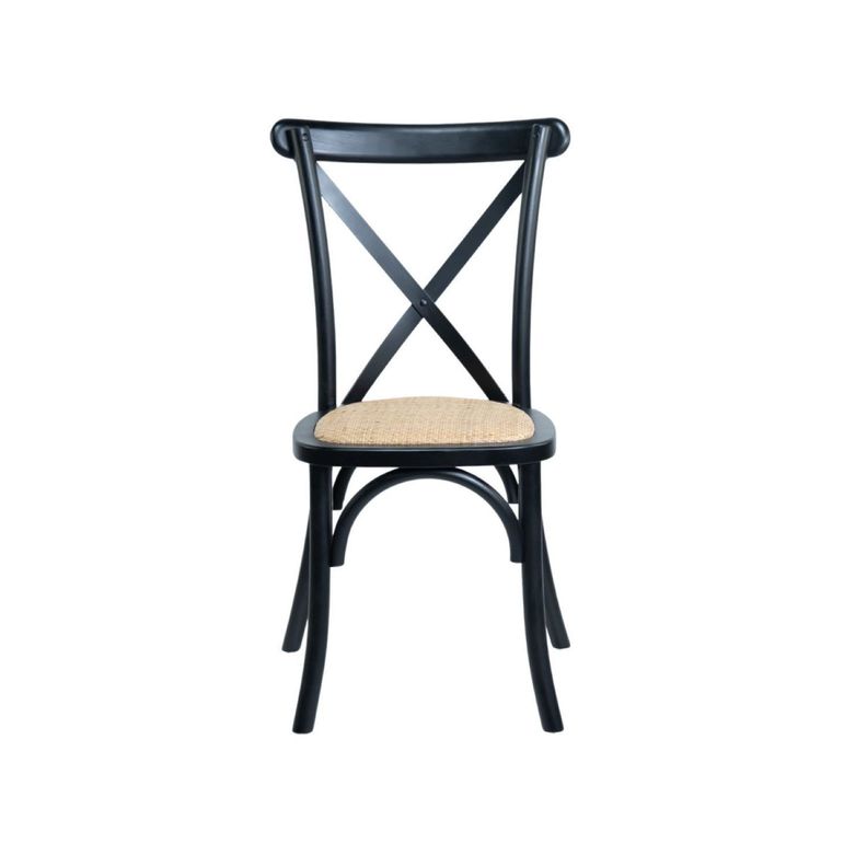 Silla Cruceta Crossback Madera De Haya Y Rattan Negra 50x50x91cm-0