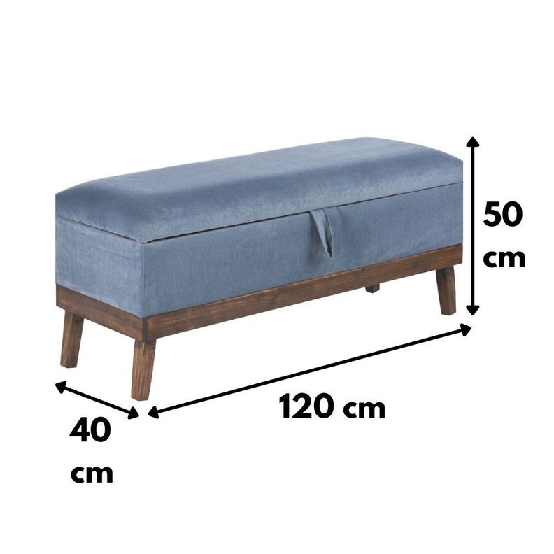 Banqueta con Baúl Incy Azul Petróleo Felpa 120x40x50 cm Máxima Design-7
