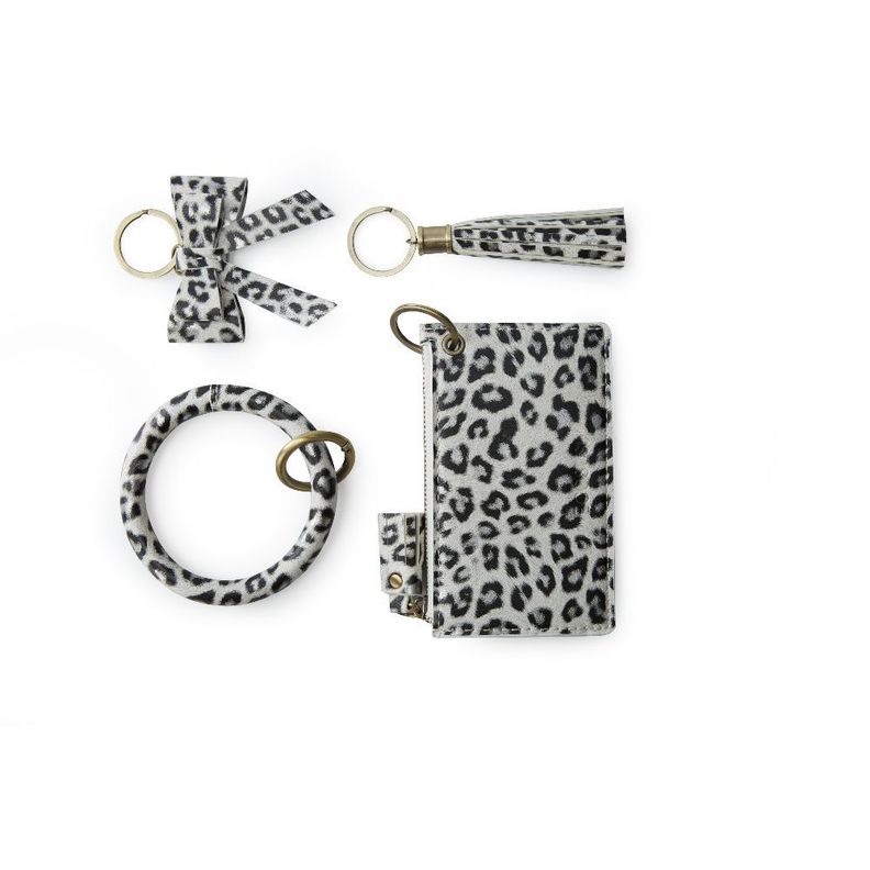 Ecosusi Llavero de pulsera con borla y lazo  - leopardo blanco-5