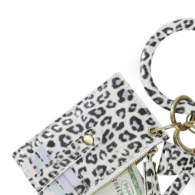 Ecosusi Llavero de pulsera con borla y lazo  - leopardo blanco-1