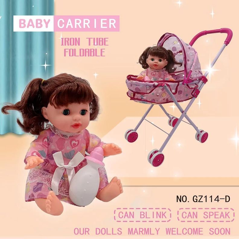 Coche Cuna De Juguete Con Muñeca Incluida-5