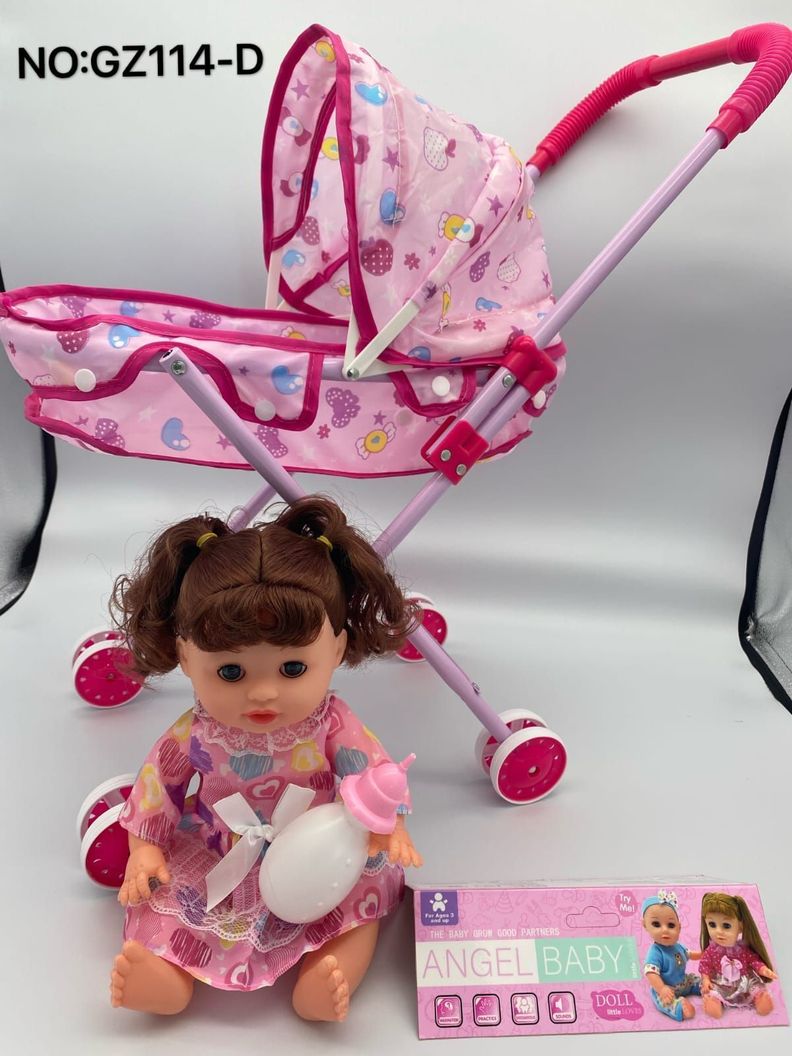 Coche Cuna De Juguete Con Muñeca Incluida-4