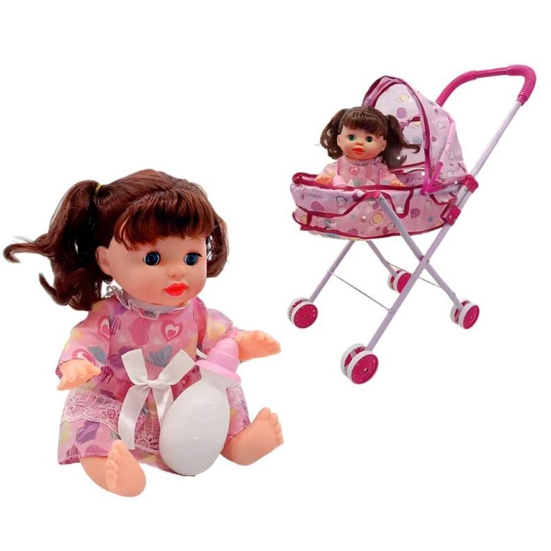 Coche Cuna De Juguete Con Muñeca Incluida-2