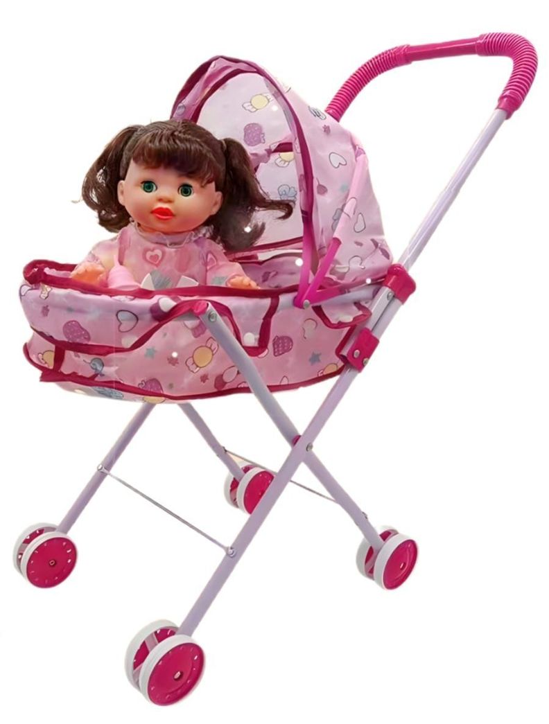 Coche Cuna De Juguete Con Muñeca Incluida-0