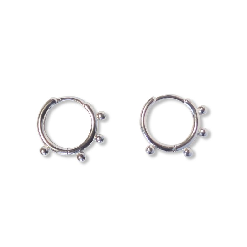 Aros Argolla 4 Bolitas Bisagra Plata Fina 925-0