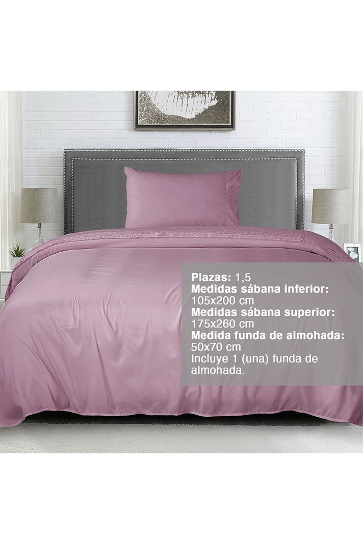 Sábana Broderie 1,5 Plazas Lila-1