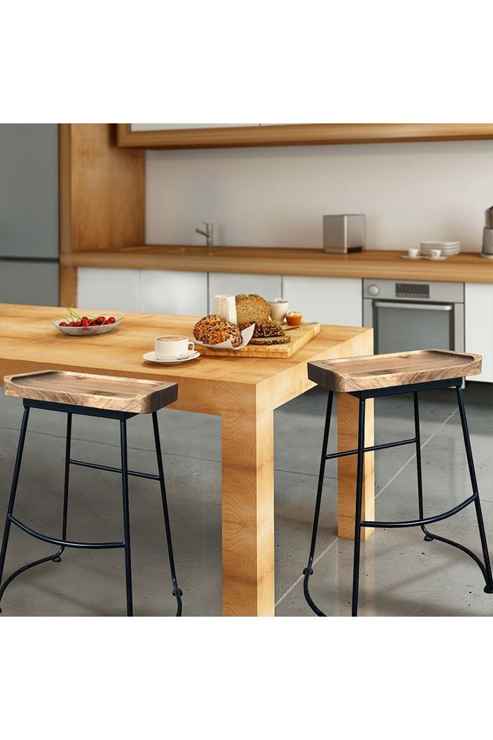 Piso Taburete de Madera Base Metal Roble-1