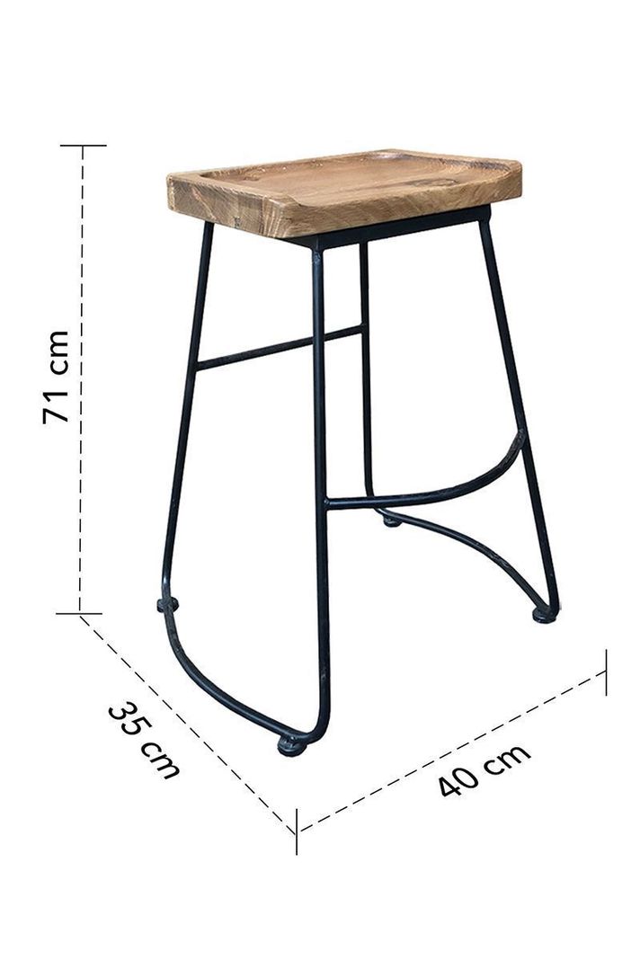 Piso Taburete de Madera Base Metal Roble-2