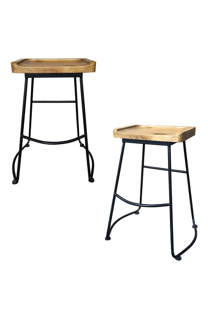 Piso Taburete de Madera Base Metal Roble-3