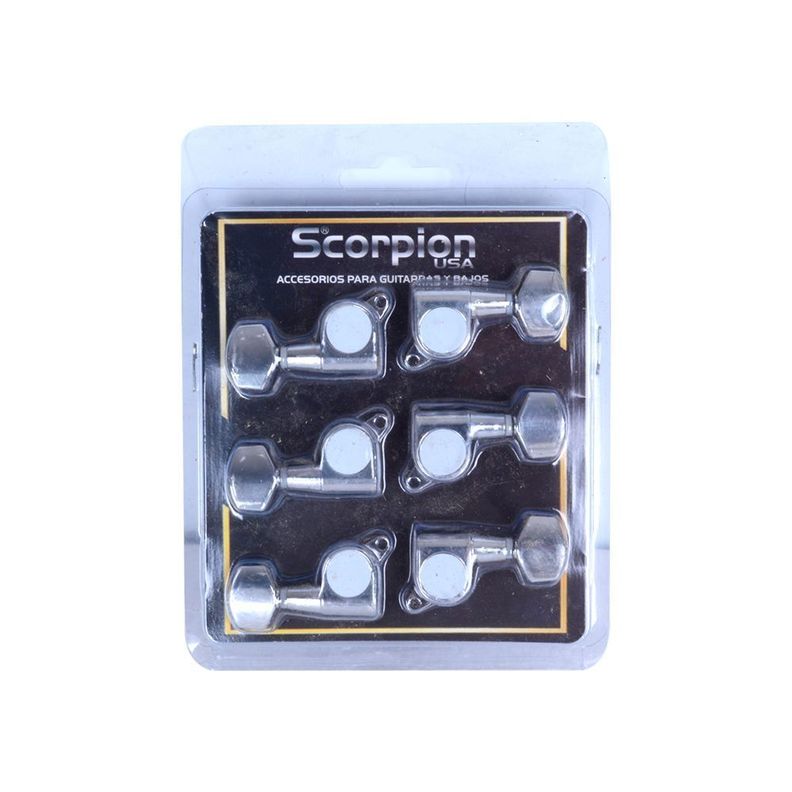 SET 6 CLAVIJEROS GUITARRA ACUSTICA 3+3CR SCORPION-0