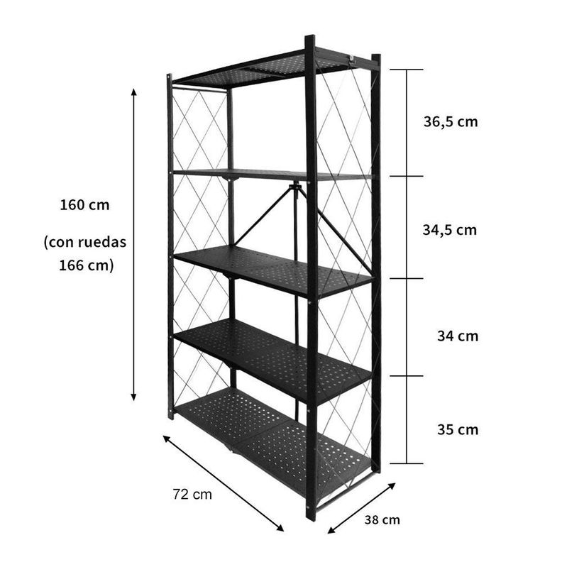 Estante Plegable Multiuso Metal 5 Niveles Ruedas-1