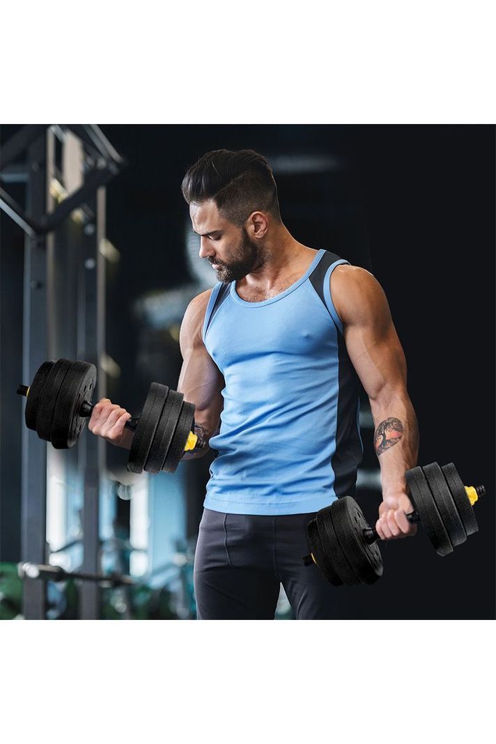 Set Barra y Mancuernas Ajustable 20 Kg Amarillo-1