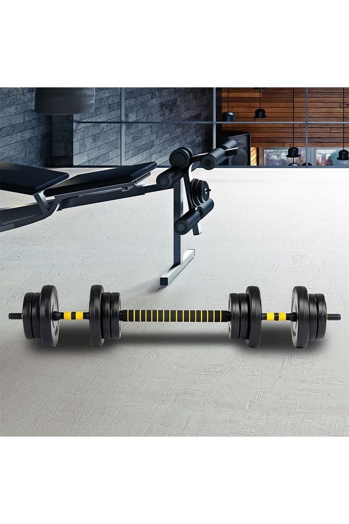 Set Barra y Mancuernas Ajustable 20 Kg Amarillo-5