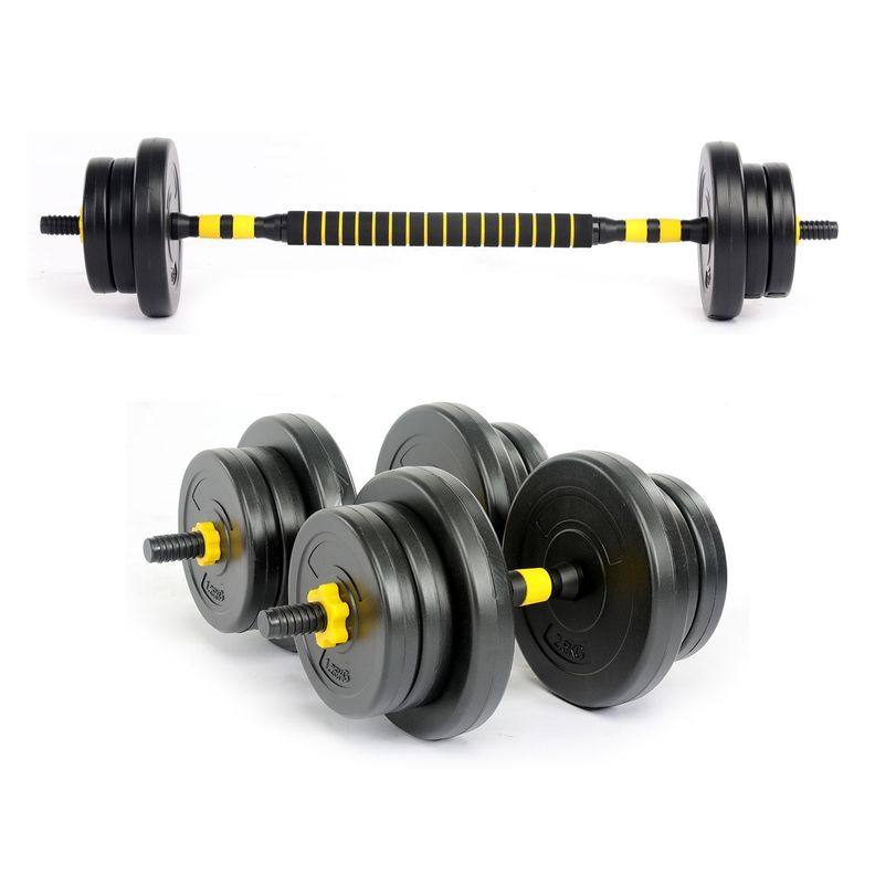 Set Barra y Mancuernas Ajustable 20 Kg Amarillo-6