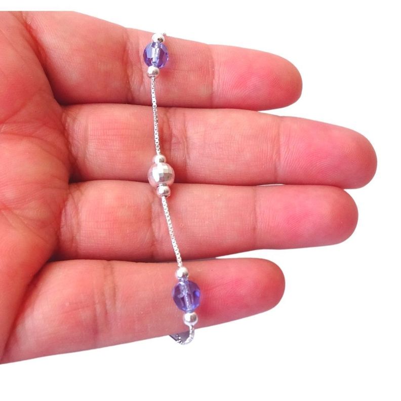 Pulsera De Plata Con Cristales Violeta - MABELITA-0