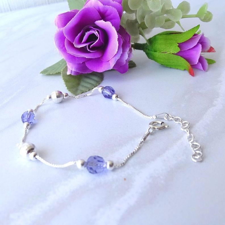 Pulsera De Plata Con Cristales Violeta - MABELITA-1
