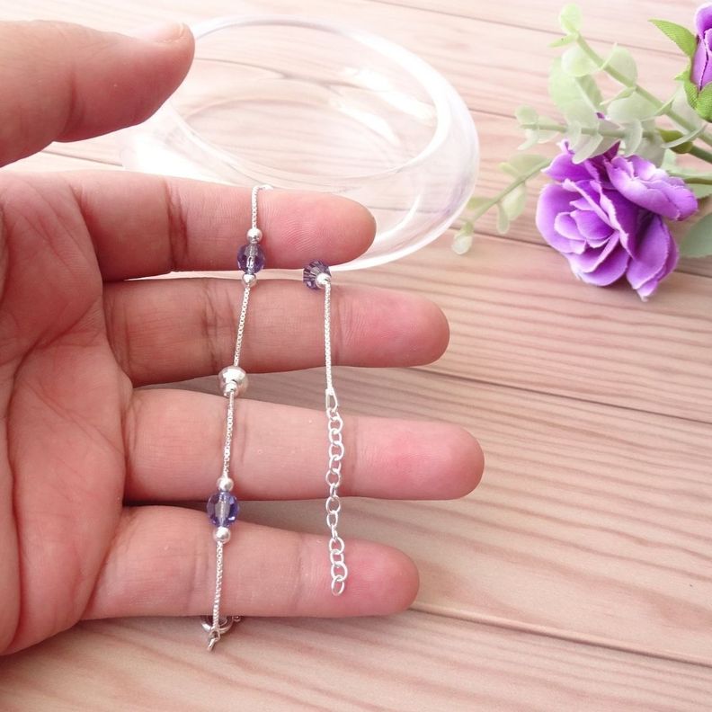 Pulsera De Plata Con Cristales Violeta - MABELITA-2