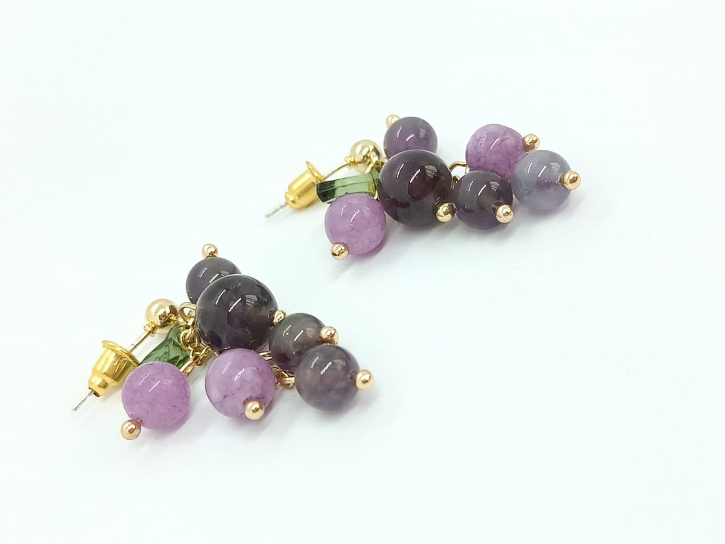 Aretes Uvas Colgantes Cristal Pendientes Violeta Aros Largos-4