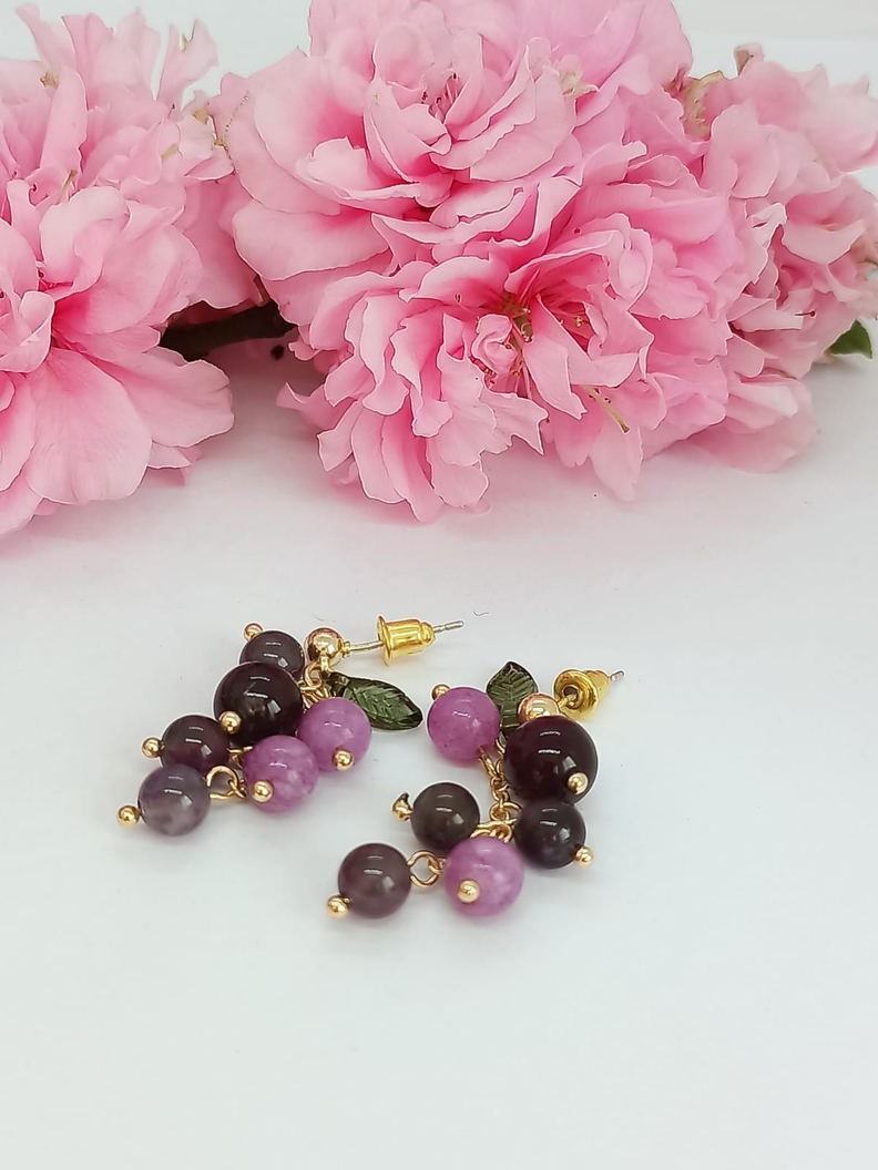 Aretes Uvas Colgantes Cristal Pendientes Violeta Aros Largos-2