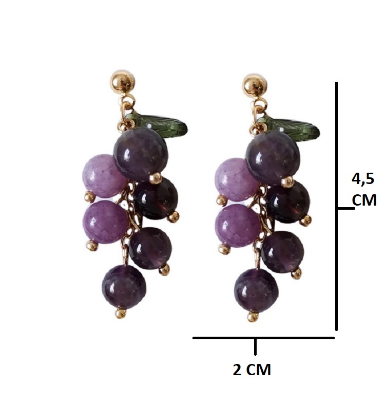 Aretes Uvas Colgantes Cristal Pendientes Violeta Aros Largos-6