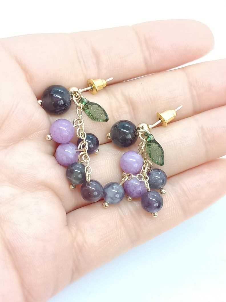 Aretes Uvas Colgantes Cristal Pendientes Violeta Aros Largos-3