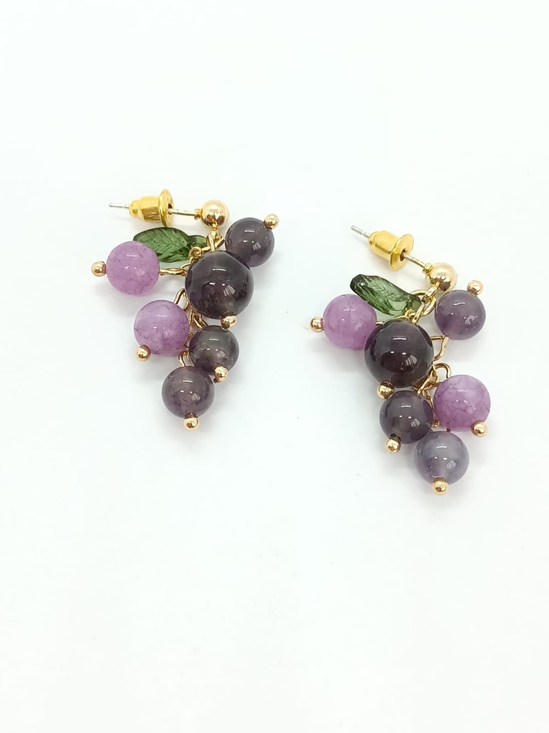 Aretes Uvas Colgantes Cristal Pendientes Violeta Aros Largos-5