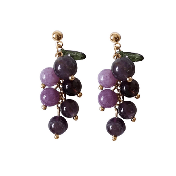 Aretes Uvas Colgantes Cristal Pendientes Violeta Aros Largos-0
