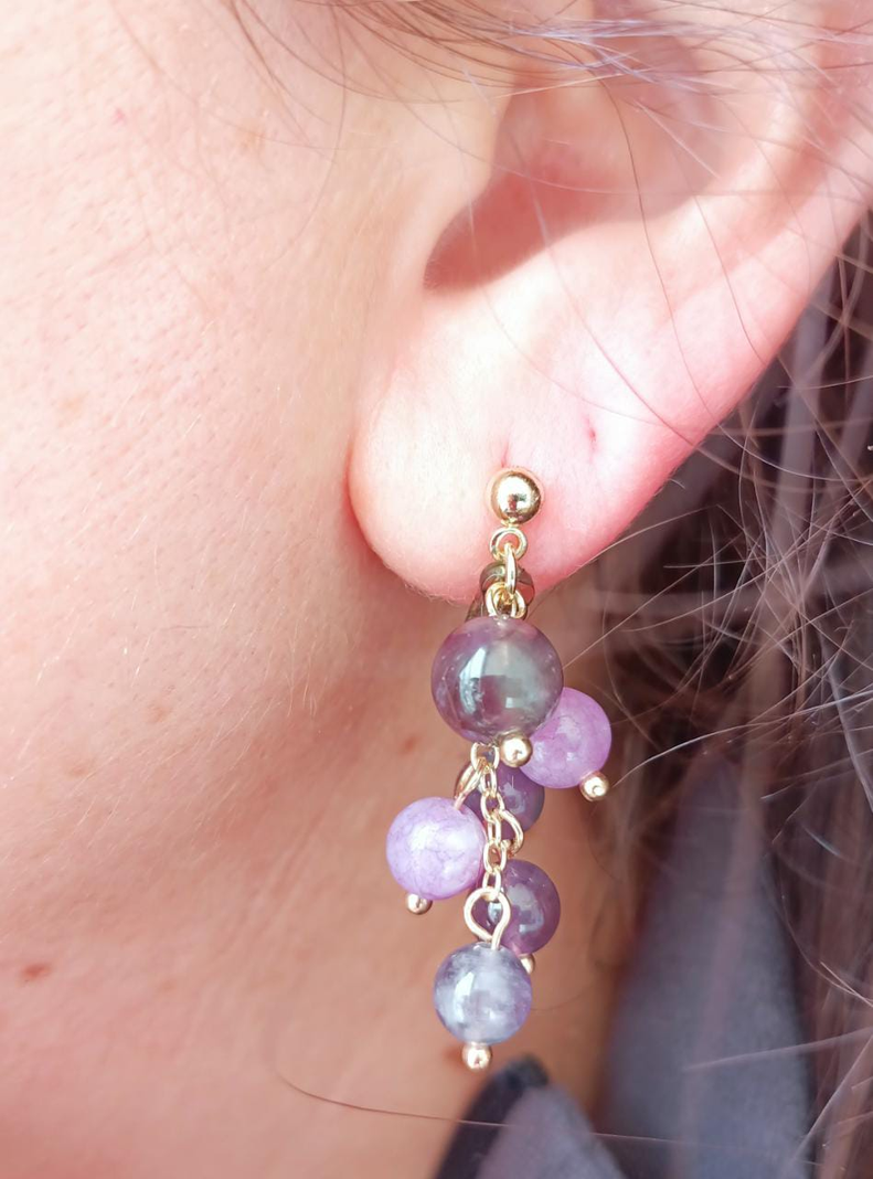 Aretes Uvas Colgantes Cristal Pendientes Violeta Aros Largos-1