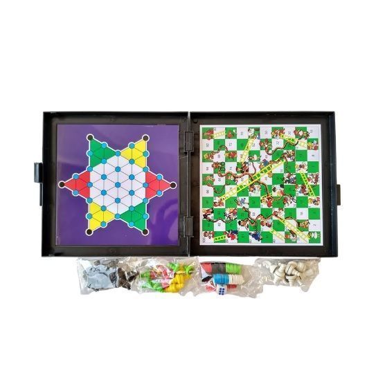 Juego magnético 5 en 1, Ludo, Juego de cartas, ajedrez, damas y ajedrez de Serpientes-3