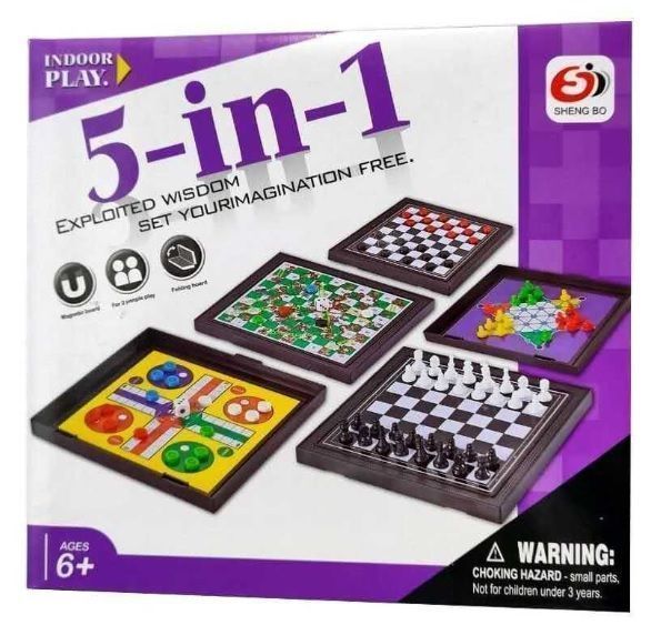 Juego magnético 5 en 1, Ludo, Juego de cartas, ajedrez, damas y ajedrez de Serpientes-0