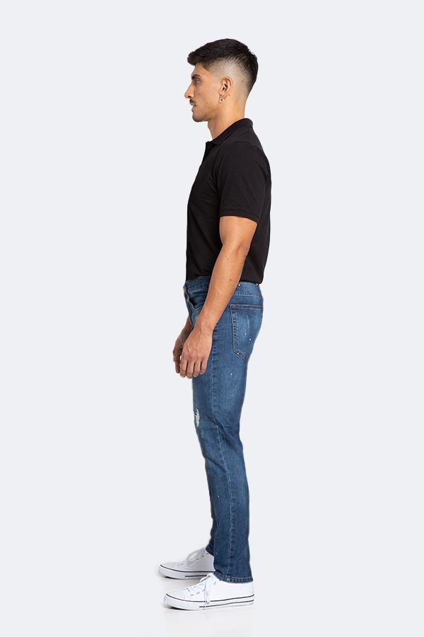 Jeans Hombre Skinny Azul Focalizado Con Destroyer Pintado-3