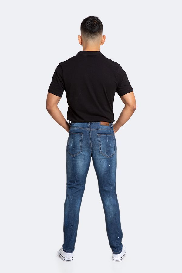 Jeans Hombre Skinny Azul Focalizado Con Destroyer Pintado-5