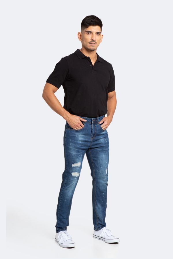 Jeans Hombre Skinny Azul Focalizado Con Destroyer Pintado-4
