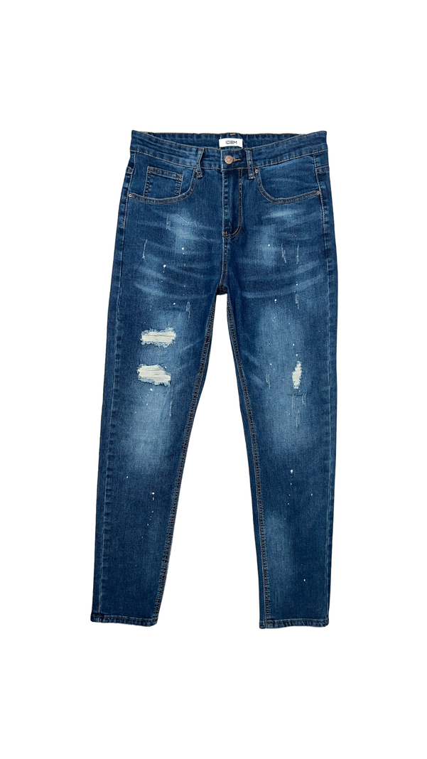 Jeans Hombre Skinny Azul Focalizado Con Destroyer Pintado-6