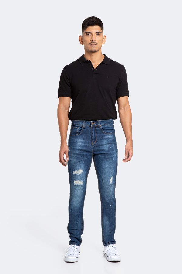 Jeans Hombre Skinny Azul Focalizado Con Destroyer Pintado-1
