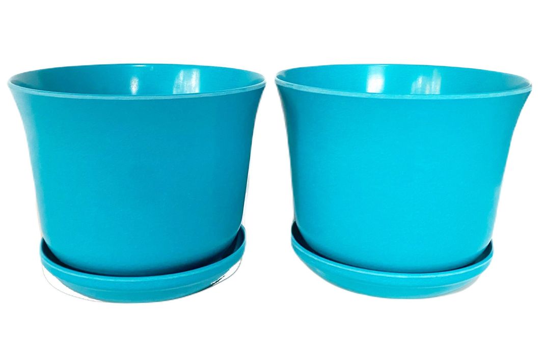 SET 2 MACETAS BIOCURVO TURQUESA C/PLATO 16,5X13
