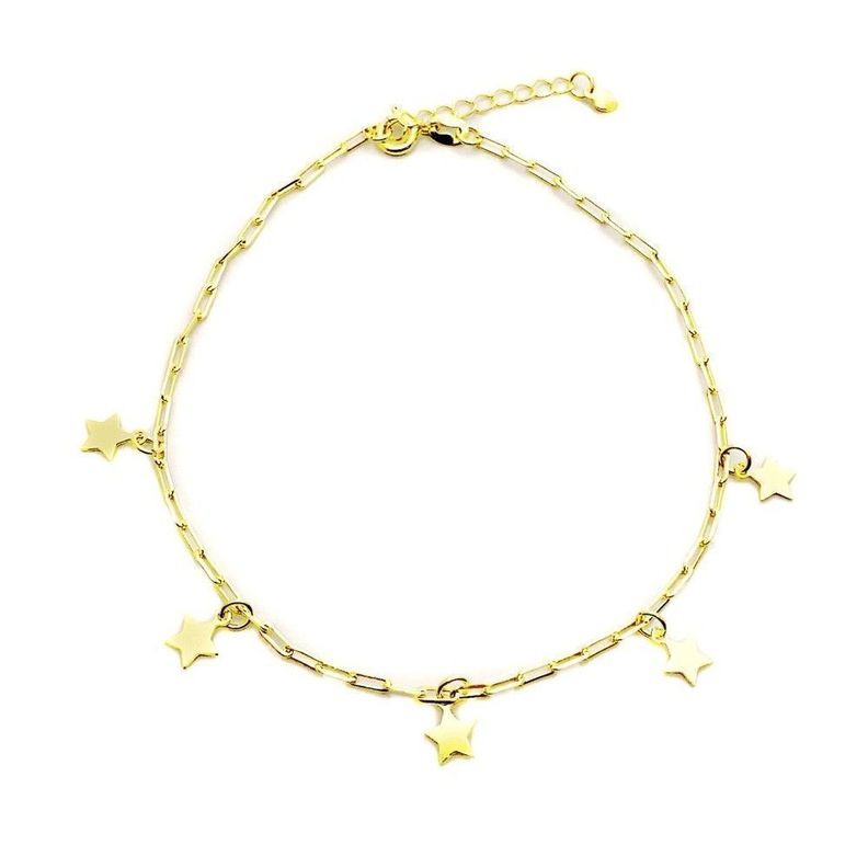 Tobillera Eslabón Estrellas Colgantes Enchapado Oro 18K-0