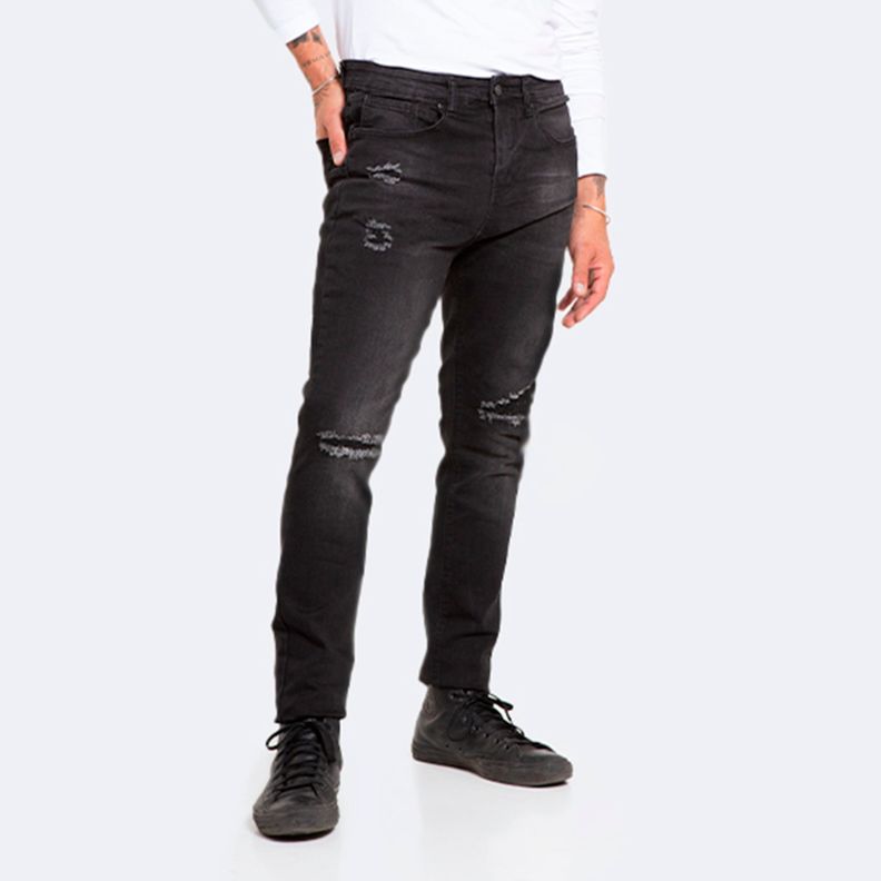 Jeans Hombre Skinny Negro Focalizado con Destroyer-0