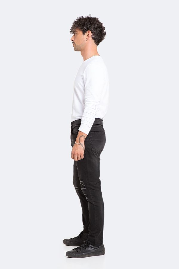 Jeans Hombre Skinny Negro Focalizado con Destroyer-4