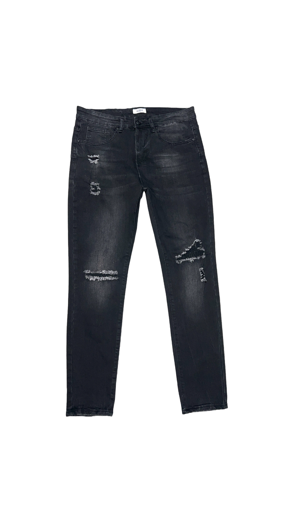 Jeans Hombre Skinny Negro Focalizado con Destroyer-6