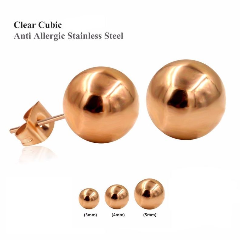 Pendientes Esferas de 3mm chapados en oro rosa 14kl-4