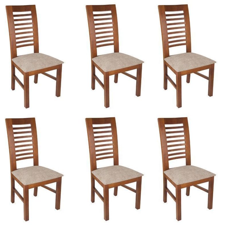 JUEGO DE COMEDOR LUCIANA RECTANGULAR 6 SILLAS MADERA COLOR MIEL TAPIZ CAFÉ JASPEADO-2