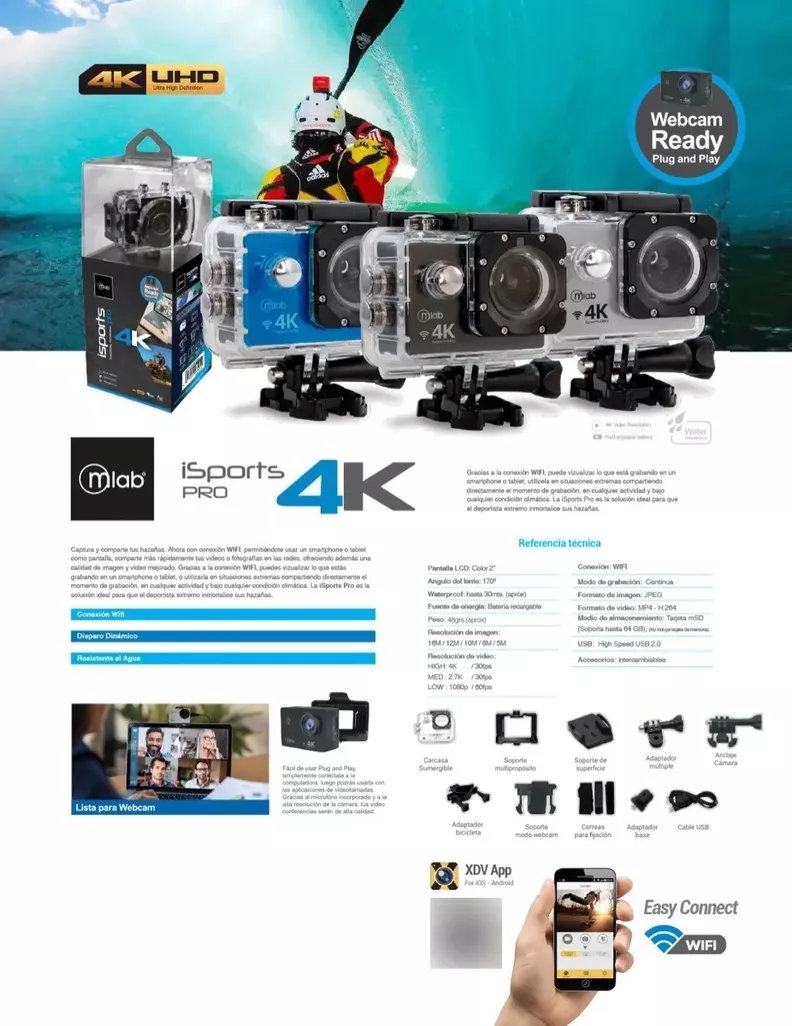 Cámara Deportiva Isport Pro 4k Wifi Mlab Resistente Al Agua-1
