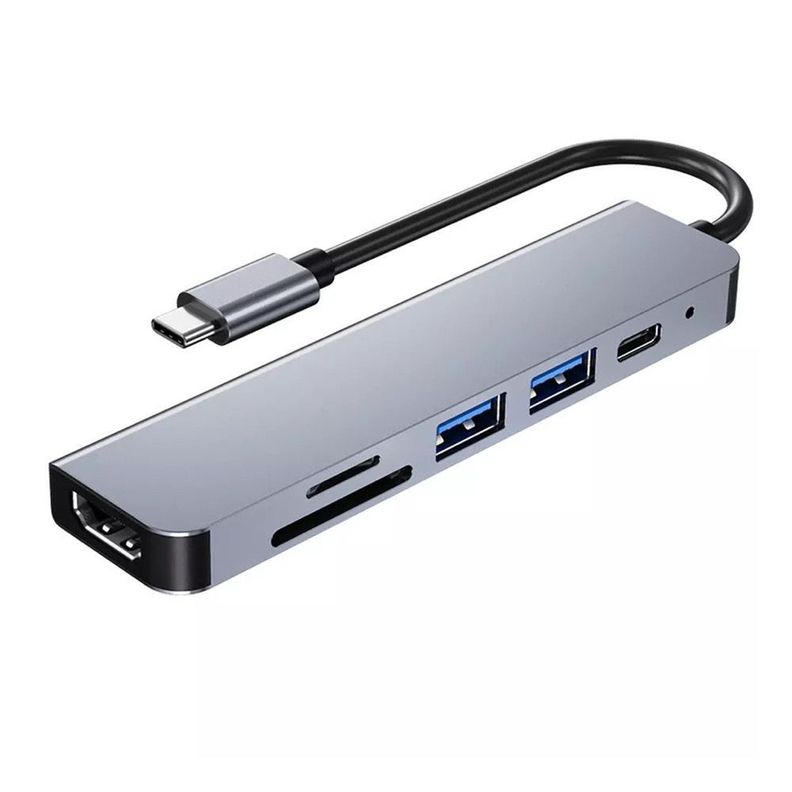 Hub Tipo C 6 en 1 Hdmi 4k Sd Pd Compatible Mac y Windows-0
