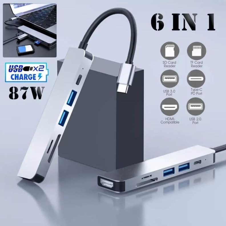 Hub Tipo C 6 en 1 Hdmi 4k Sd Pd Compatible Mac y Windows-5