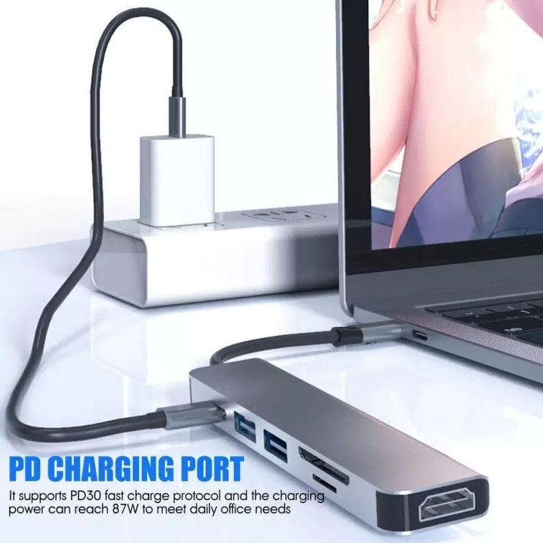 Hub Tipo C 6 en 1 Hdmi 4k Sd Pd Compatible Mac y Windows-4