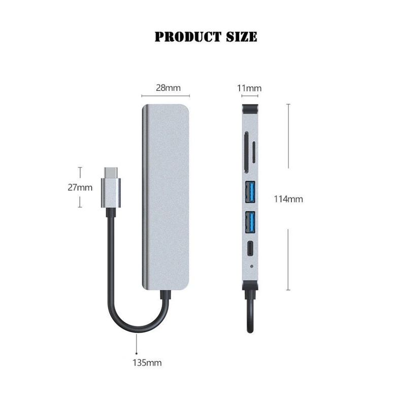 Hub Tipo C 6 en 1 Hdmi 4k Sd Pd Compatible Mac y Windows-3